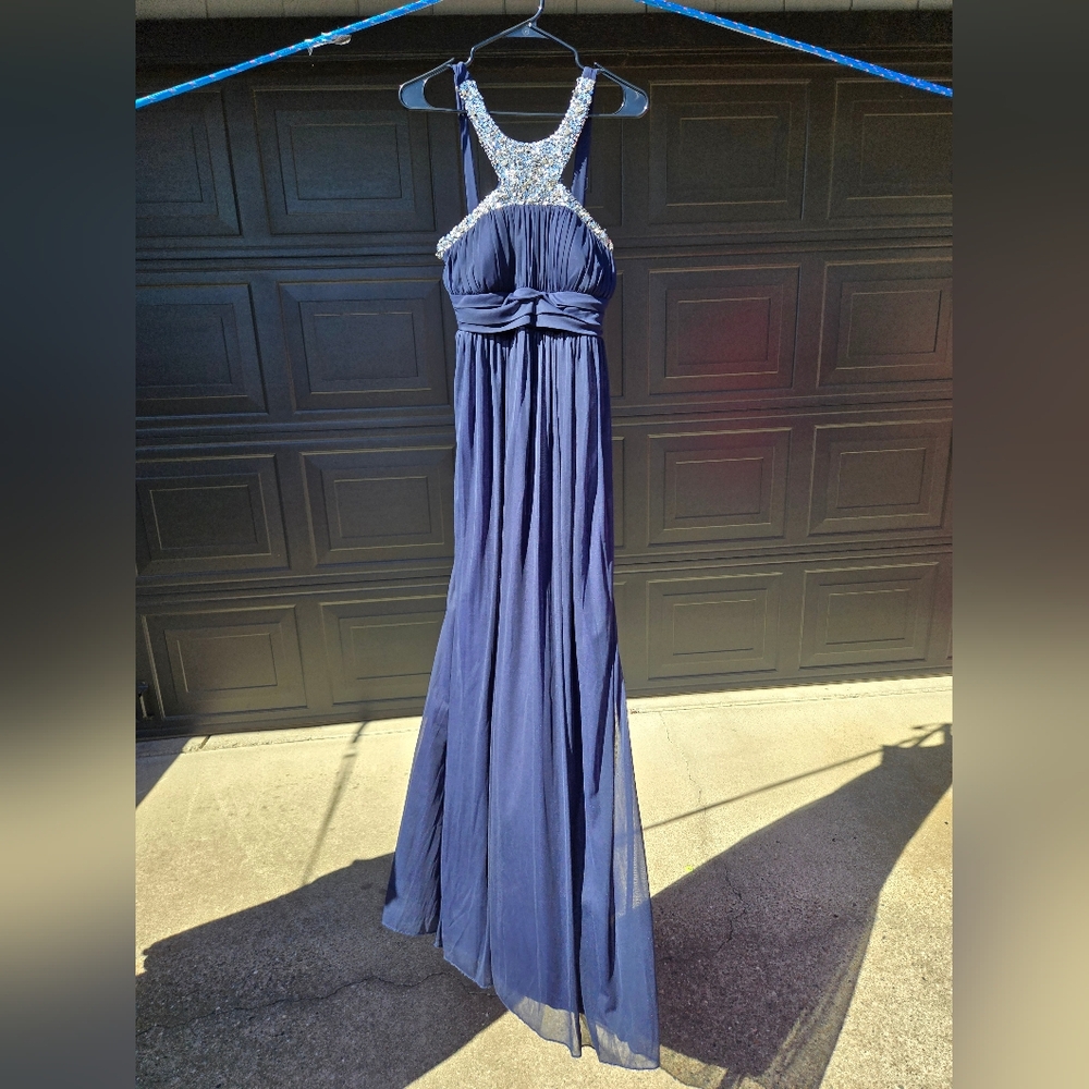 Elegant Blue Gown with Silver Accents
